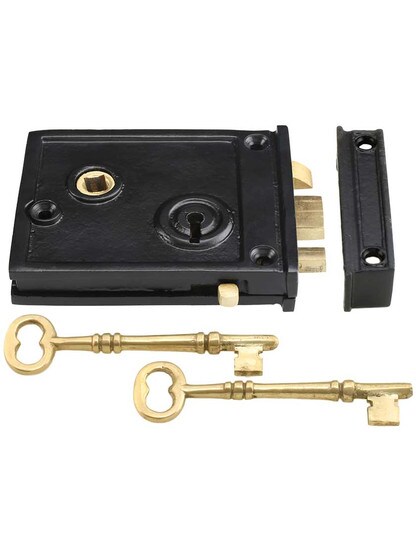 Cast Iron Horizontal Rim Lock With Black Powder-Coated Finish