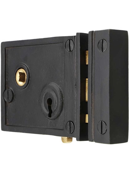 Alternate View of Cast Iron Horizontal Rim Lock With Black Powder-Coated Finish