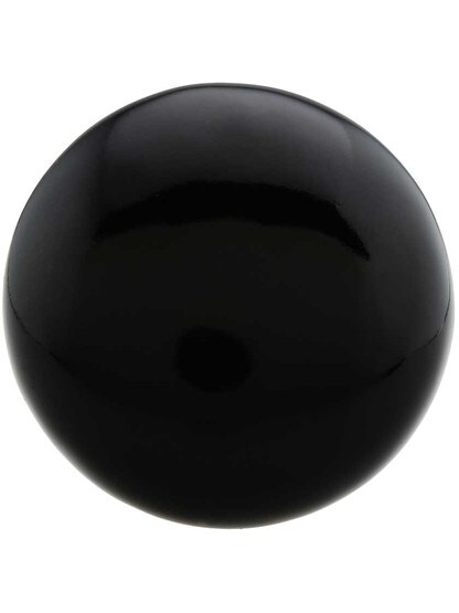 Alternate View of Pair of Black Porcelain Rim Lock Knobs with Black Iron Shanks - 1 3/4 inch Diameter.