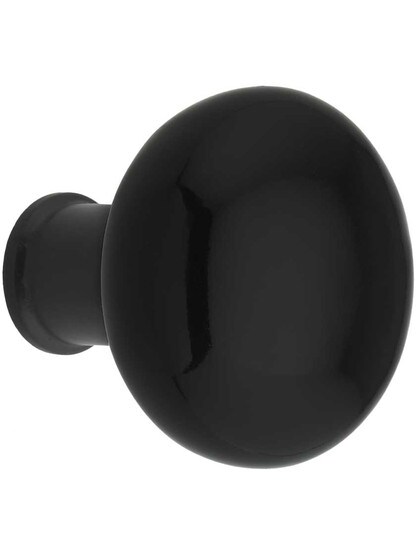 Alternate View 2 of Pair of Black Porcelain Rim Lock Knobs with Black Iron Shanks - 1 3/4 inch Diameter.