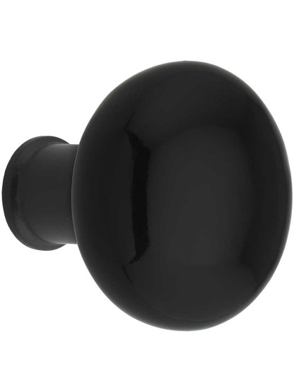 Pair of Black Porcelain Rim Lock Knobs with Black Iron Shanks - 1 3/4" Diameter