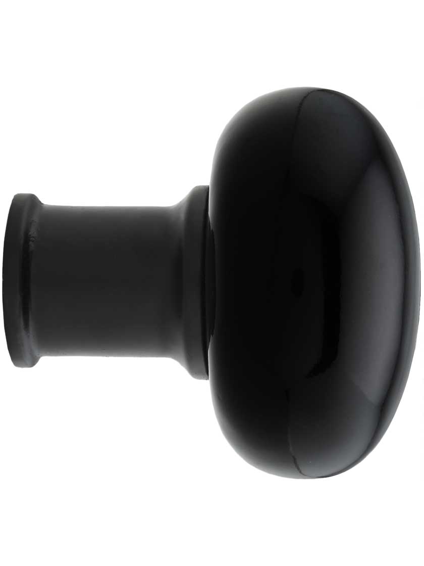 Alternate View 3 of Pair of Black Porcelain Rim Lock Knobs with Black Iron Shanks - 1 3/4 inch Diameter.