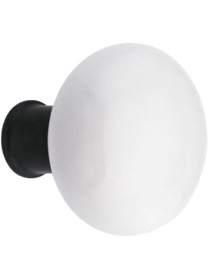 Alternate View 2 of Pair of White Porcelain Rim Lock Knobs with Black Iron Shanks - 1 3/4 inch Diameter.