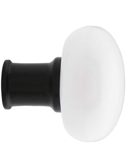 Alternate View 3 of Pair of White Porcelain Rim Lock Knobs with Black Iron Shanks - 1 3/4 inch Diameter.