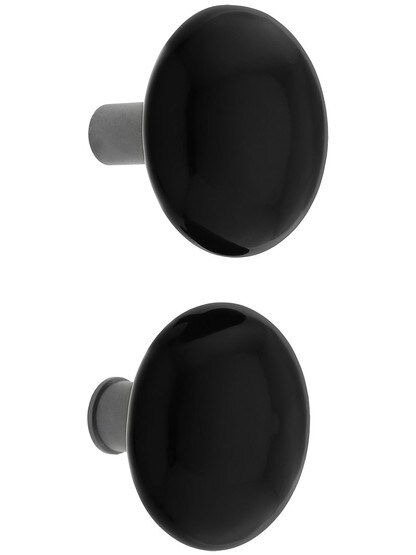 Alternate View 2 of Pair of Black Porcelain Rim Lock Knobs With Solid Iron Shanks In Antique Iron.