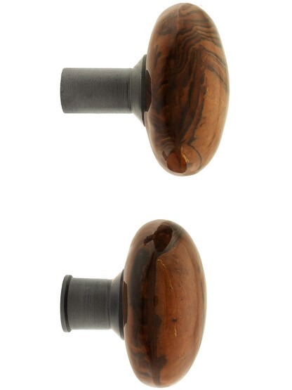 Alternate View 3 of Pair of Bennington Style Rim Lock Knobs With Solid Iron Shanks In Antique Iron.