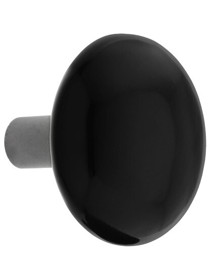 Alternate View 2 of Pair of Black Porcelain Doorknobs with Iron Shanks in Antique Iron.