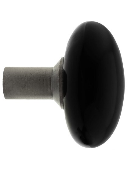 Alternate View 3 of Pair of Black Porcelain Doorknobs with Iron Shanks in Antique Iron.