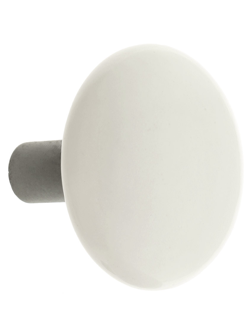 Pair of White Porcelain Door Knobs With Antique Iron Shanks