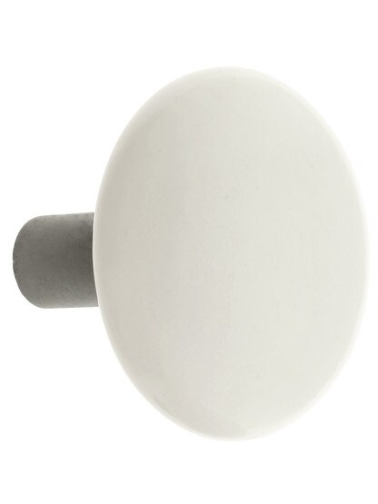 Alternate View 2 of Pair of White Porcelain Doorknobs with Iron Shanks in Antique Iron.