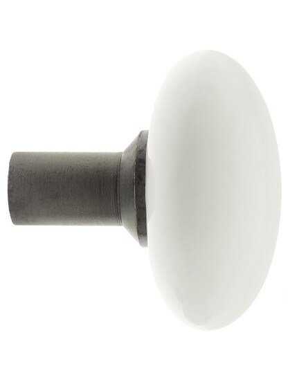 Alternate View 3 of Pair of White Porcelain Doorknobs with Iron Shanks in Antique Iron.