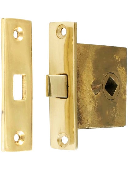Small Solid-Brass Mortise Latch in Polished Brass.