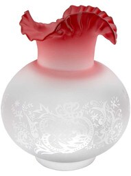 Cranberry Tinted Etched Glass Gas Lamp Shade - 4 Inch Straight Fitter