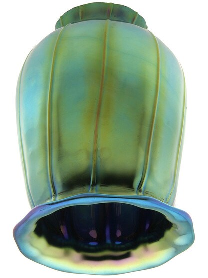 Iridescent Peacock-Blue Art Glass Squash Shade with 2 1/4 inch Fitter.