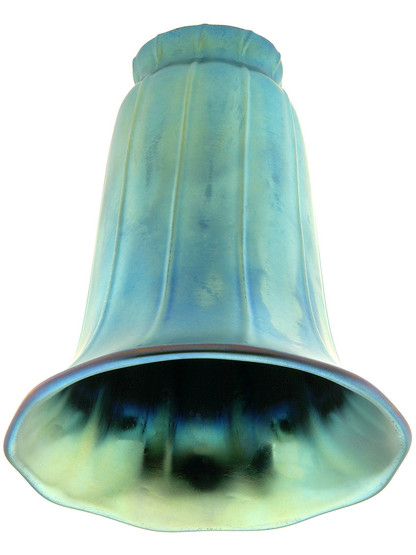 Iridescent Peacock-Blue Art Glass Trumpet Shade with 2 1/4 inch Fitter.