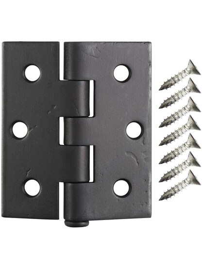 Alternate View 3 of 3 inch By 2 1/2 inch Forged Iron Surface Hinge With Smooth Black Finish.