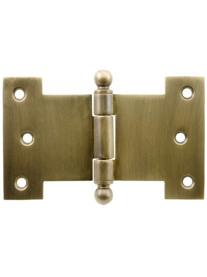Solid-Brass Parliament Hinge with Ball Tips in Antique-By-Hand - 2 1/2-Inch by 4-Inch.