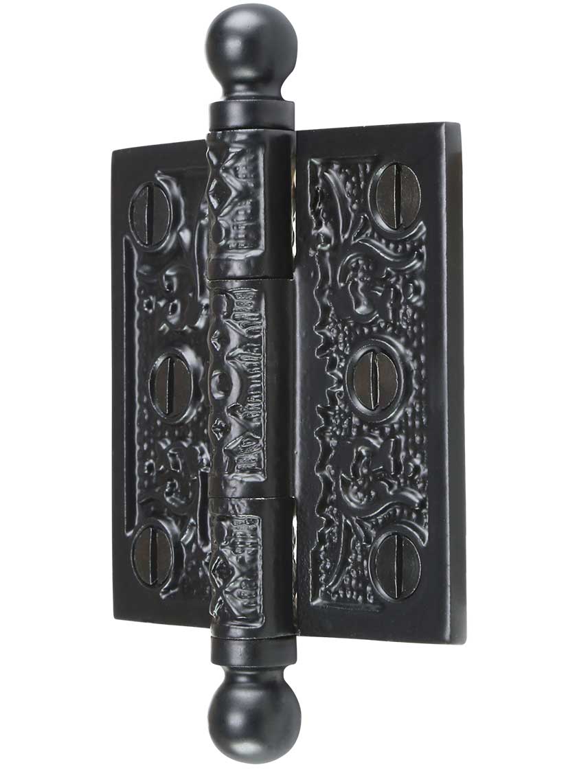 Alternate View of 2 1/2 inch Cast Iron Ball Tip Hinge With Decorative Vine Pattern