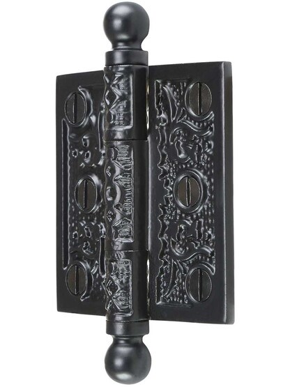 Alternate View of 2 1/2 inch Cast Iron Ball Tip Hinge With Decorative Vine Pattern