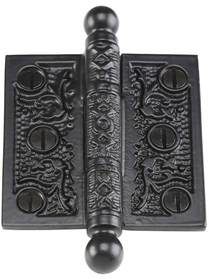 Alternate View 2 of 2 1/2 inch Cast Iron Ball Tip Hinge With Decorative Vine Pattern