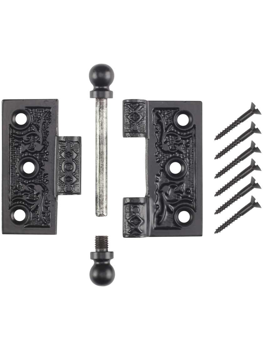 Alternate View 4 of 2 1/2 inch Cast Iron Ball Tip Hinge With Decorative Vine Pattern