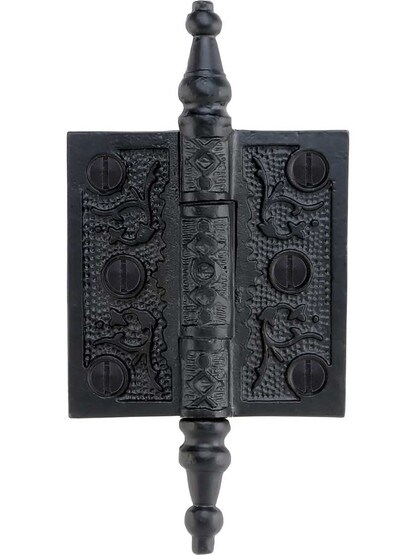 2 1/2" Cast Iron Steeple Tip Hinge With Decorative Vine Pattern