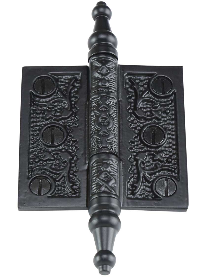 Alternate View 2 of 2 1/2 inch Cast Iron Steeple Tip Hinge With Decorative Vine Pattern