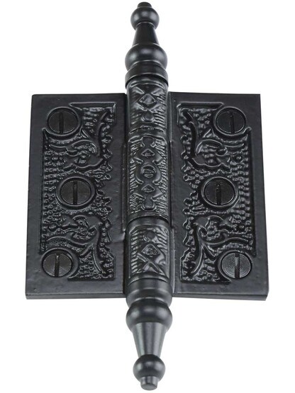 Alternate View 2 of 2 1/2 inch Cast Iron Steeple Tip Hinge With Decorative Vine Pattern