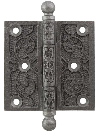 3" Cast Iron Ball Tip Hinge With Decorative Vine Pattern