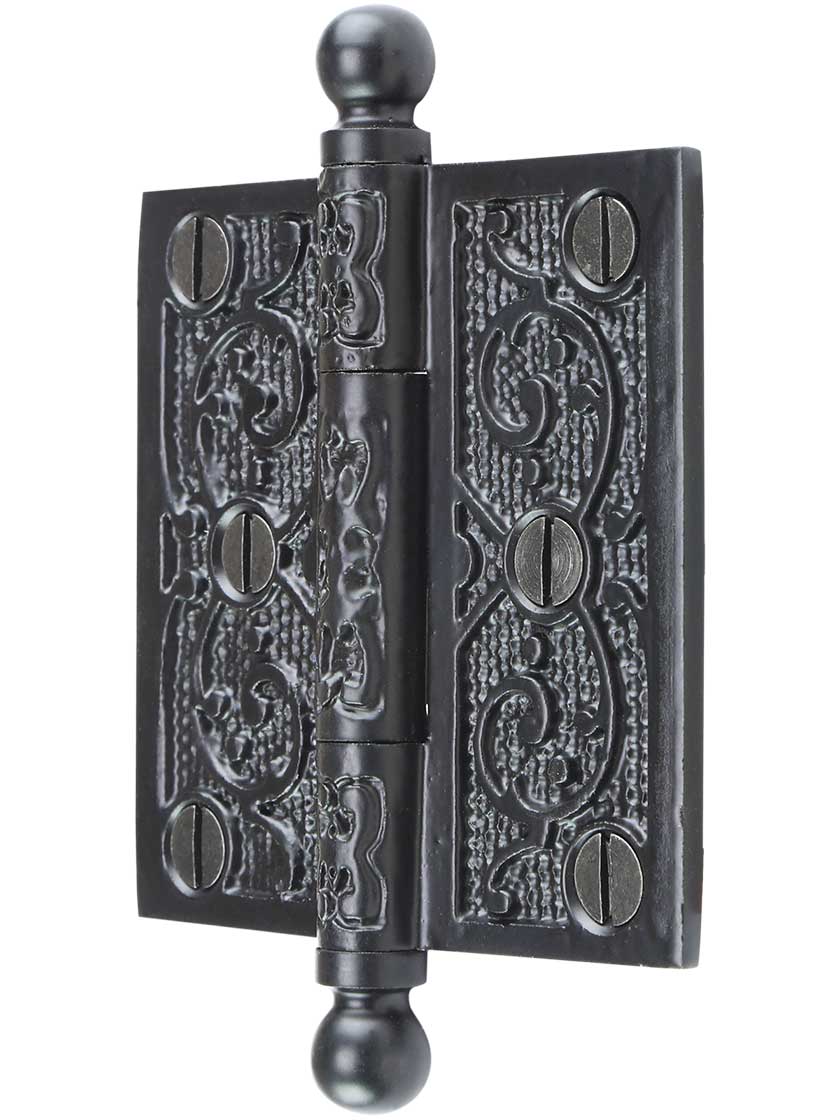 Alternate View of 3 inch Cast Iron Ball Tip Hinge With Decorative Vine Pattern