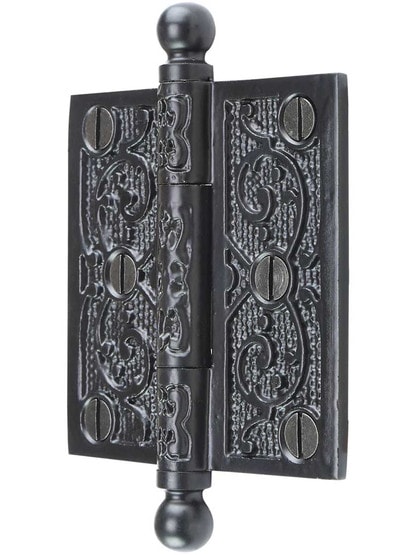 Alternate View of 3 inch Cast Iron Ball Tip Hinge With Decorative Vine Pattern