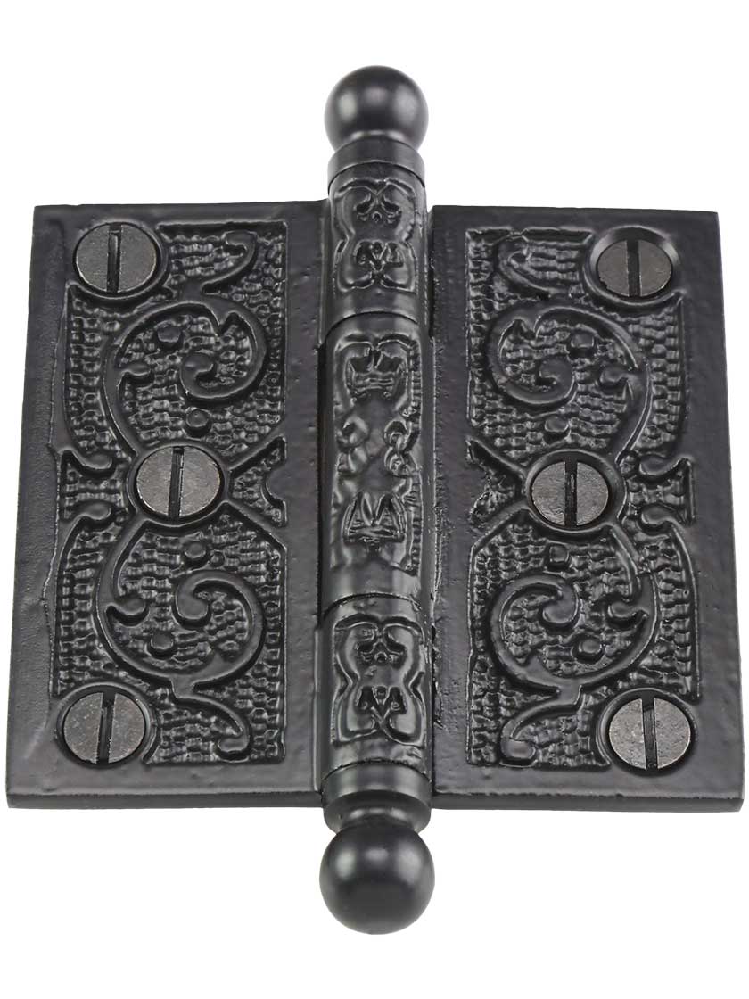 Alternate View 2 of 3 inch Cast Iron Ball Tip Hinge With Decorative Vine Pattern