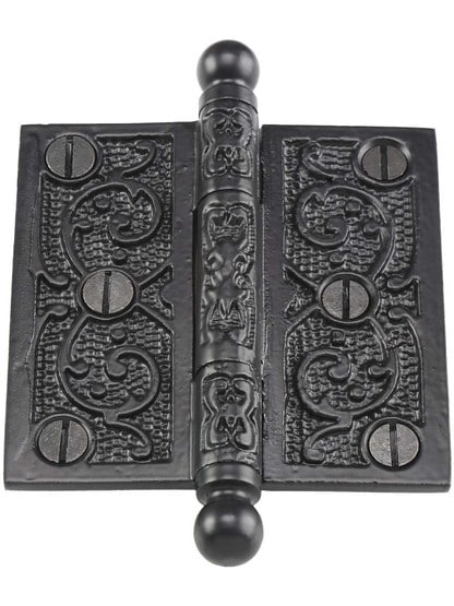 Alternate View 2 of 3 inch Cast Iron Ball Tip Hinge With Decorative Vine Pattern