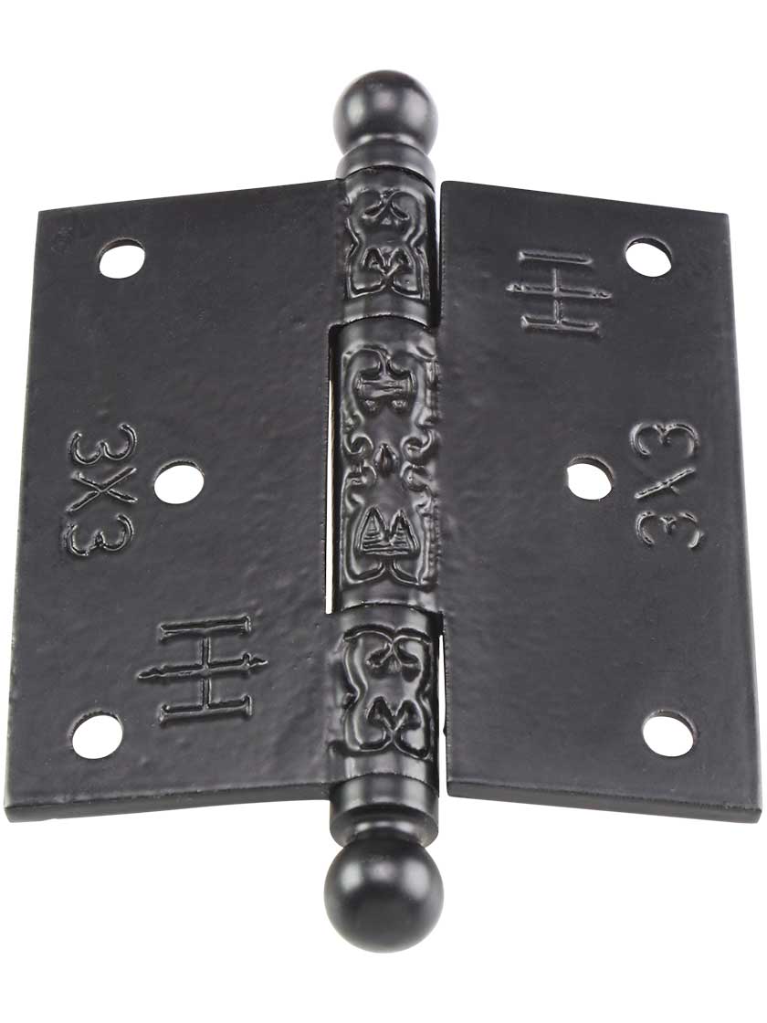 Alternate View 3 of 3 inch Cast Iron Ball Tip Hinge With Decorative Vine Pattern