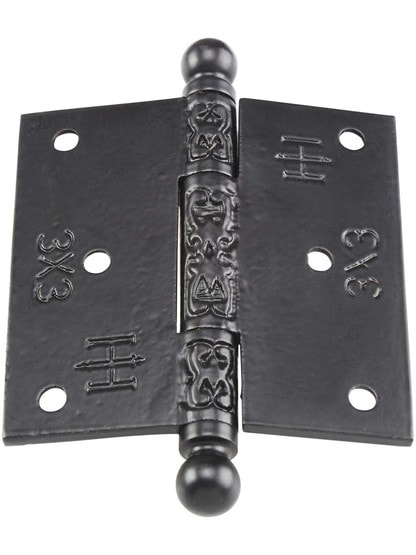 Alternate View 3 of 3 inch Cast Iron Ball Tip Hinge With Decorative Vine Pattern