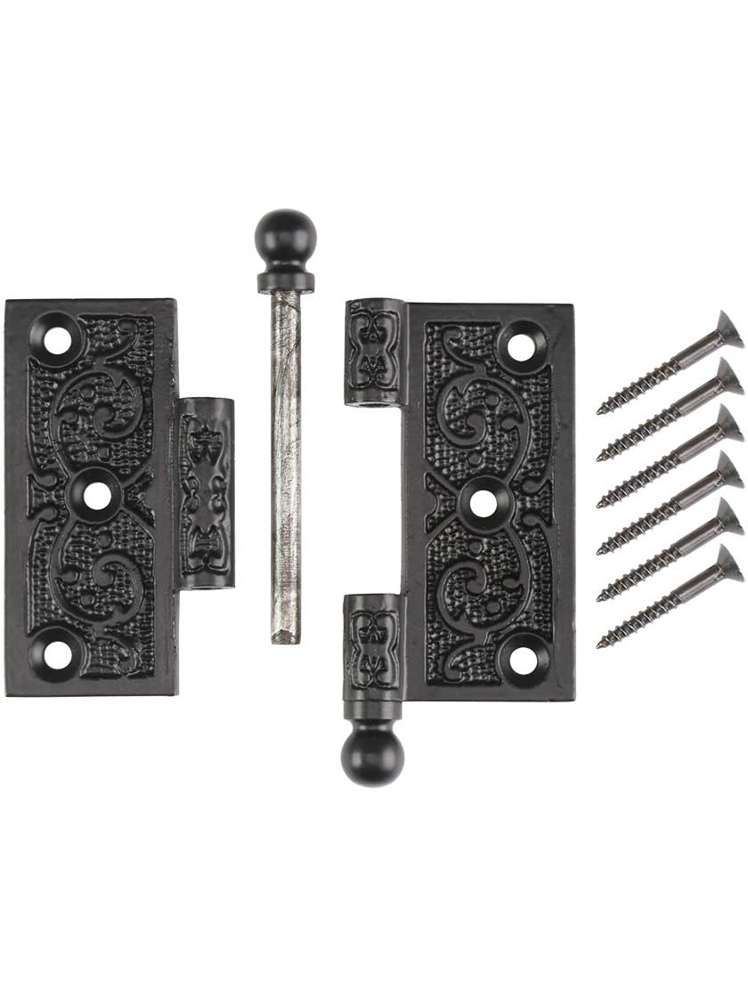 Alternate View 4 of 3 inch Cast Iron Ball Tip Hinge With Decorative Vine Pattern