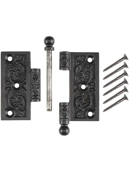 Alternate View 4 of 3 inch Cast Iron Ball Tip Hinge With Decorative Vine Pattern