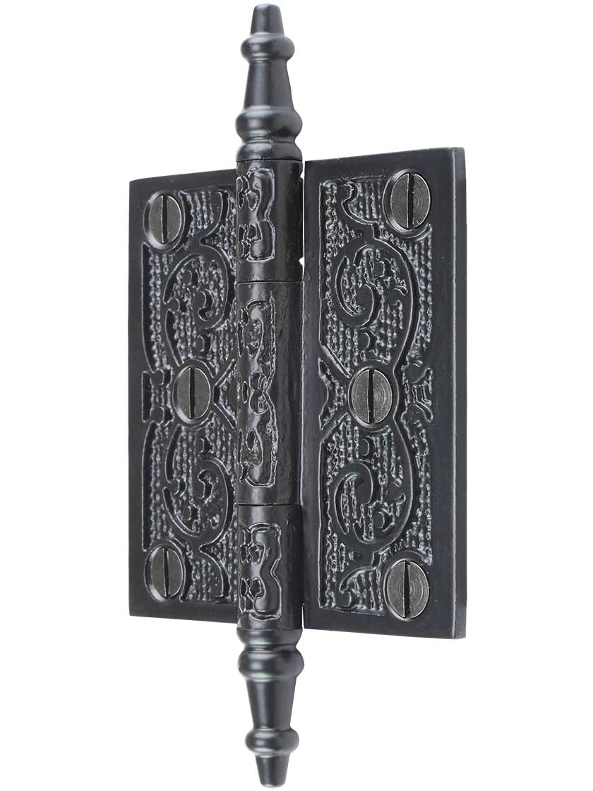 Alternate View of 3 inch Cast Iron Steeple Tip Hinge With Decorative Vine Pattern