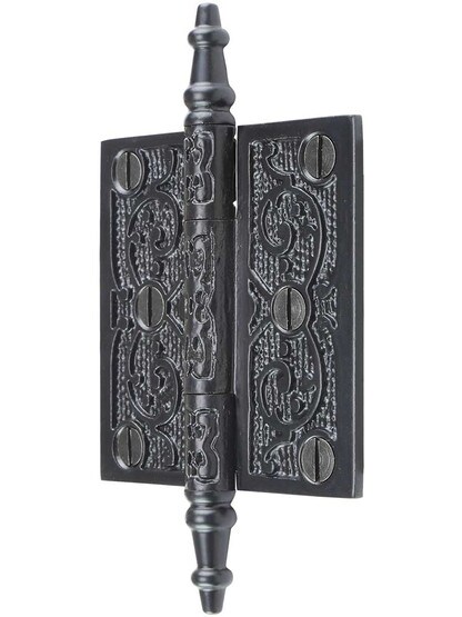 Alternate View of 3 inch Cast Iron Steeple Tip Hinge With Decorative Vine Pattern