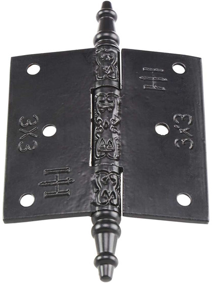 Alternate View 2 of 3 inch Cast Iron Steeple Tip Hinge With Decorative Vine Pattern