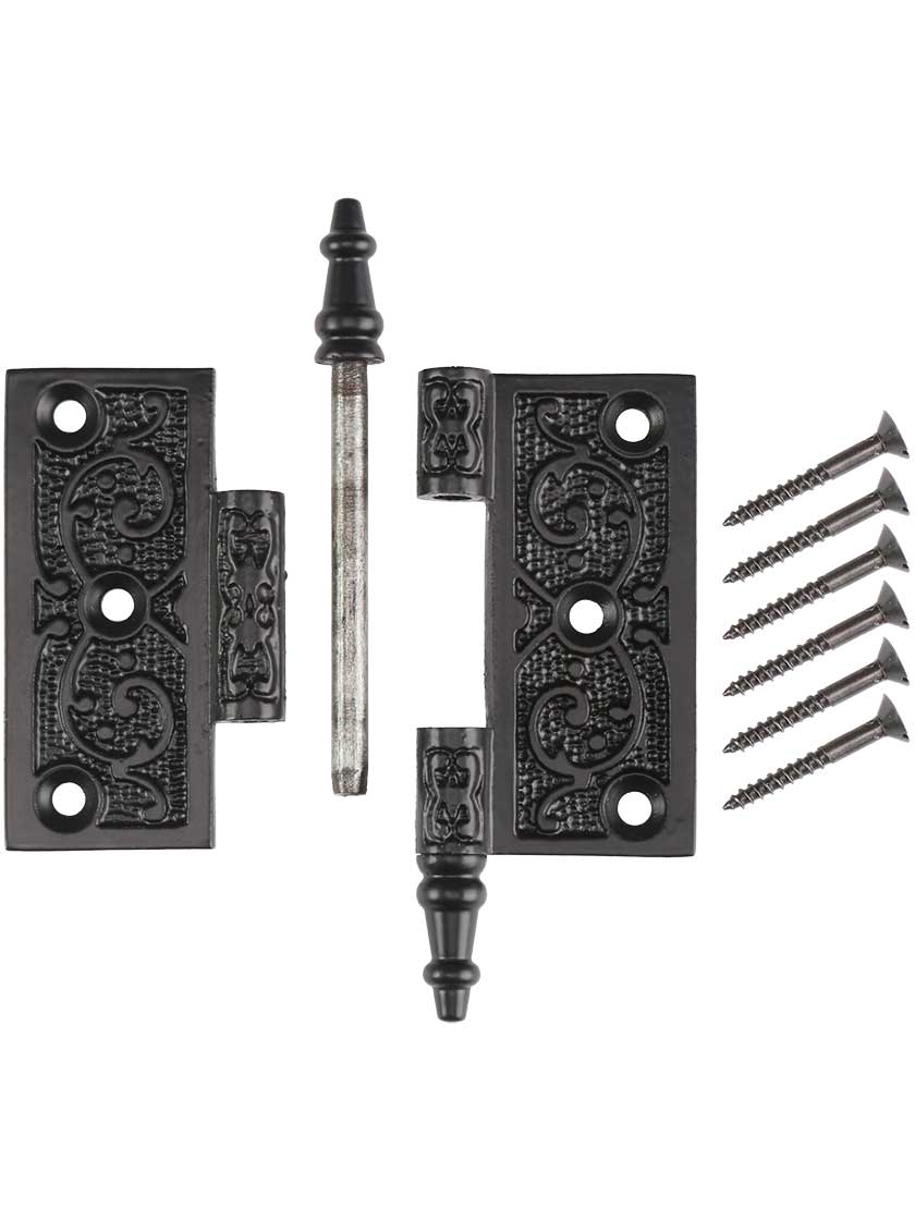 Alternate View 3 of 3 inch Cast Iron Steeple Tip Hinge With Decorative Vine Pattern