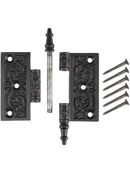 Alternate View 3 of 3 inch Cast Iron Steeple Tip Hinge With Decorative Vine Pattern