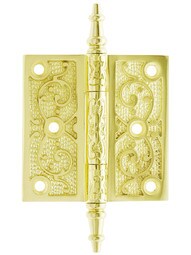 3" Cast Iron Steeple Tip Hinge With Decorative Vine Pattern