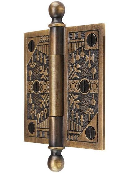 Alternate View of 3 1/2-Inch Ball-Tip Windsor Pattern Hinge In Antique-By-Hand Finish.