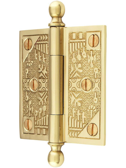 Alternate View of 3 1/2-Inch Ball-Tip Windsor Pattern Hinge In Solid Brass.