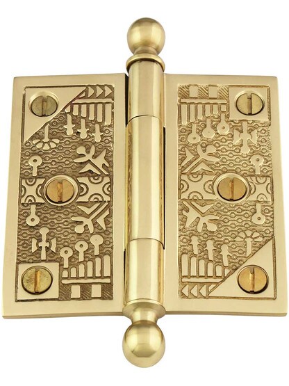 Alternate View 2 of 3 1/2-Inch Ball-Tip Windsor Pattern Hinge In Solid Brass.