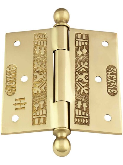 Alternate View 3 of 3 1/2-Inch Ball-Tip Windsor Pattern Hinge In Solid Brass.