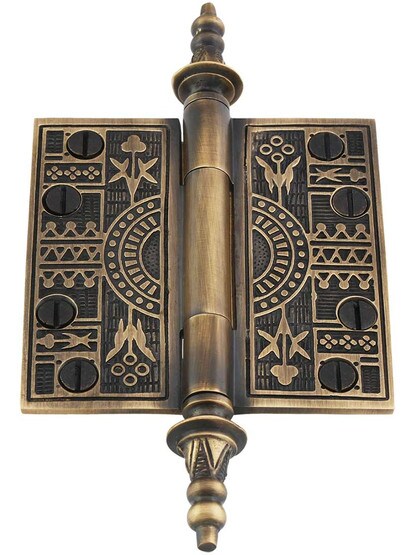 Alternate View 2 of 3 1/2-Inch Solid Brass Eastlake Steeple Tip Hinge In Antique-By-Hand Finish.