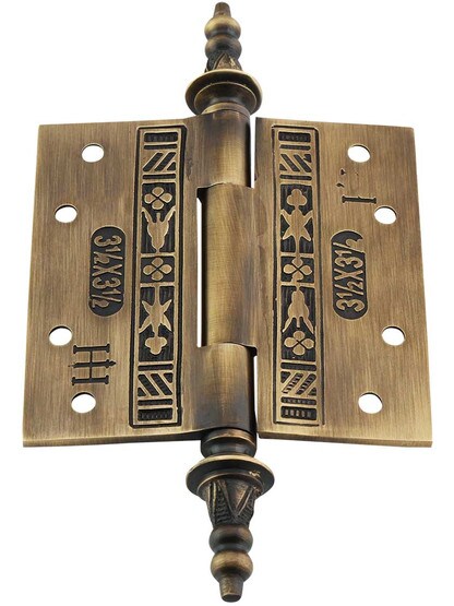 Alternate View 3 of 3 1/2-Inch Solid Brass Eastlake Steeple Tip Hinge In Antique-By-Hand Finish.
