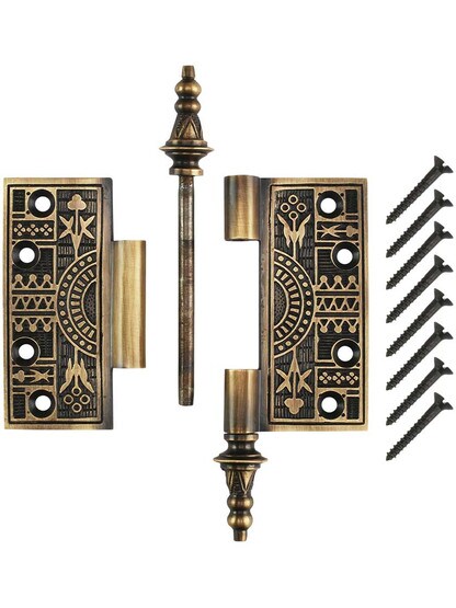 Alternate View 4 of 3 1/2-Inch Solid Brass Eastlake Steeple Tip Hinge In Antique-By-Hand Finish.